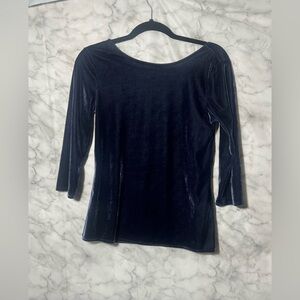 Steel Blue Boat Neck Velvet 3/4 Sleeve Dark Academia Y2K Layering Grunge S